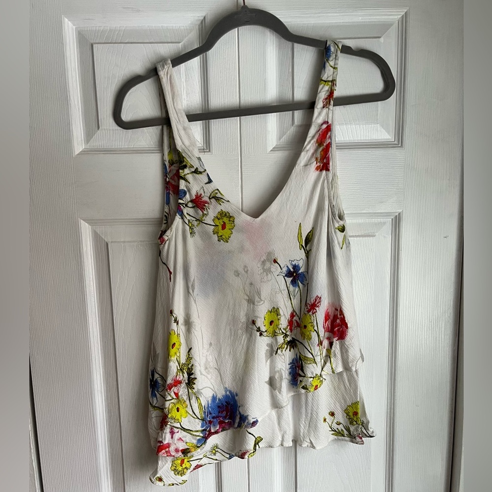 Free People Floral Tiered Tank Top in “Ivory Comb”. Size Small.